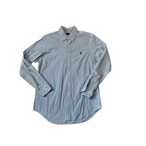 Polo Ralph Lauren Button Up Shirt Mens L Blue White Striped Cotton Pony Tee